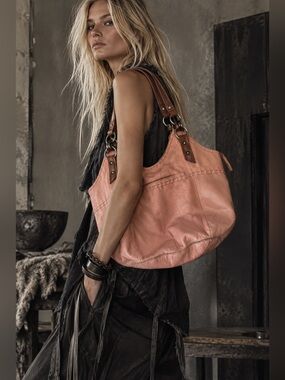 The Sak Pink Genuine Leather Large Shoulder Bag Handbag Boho